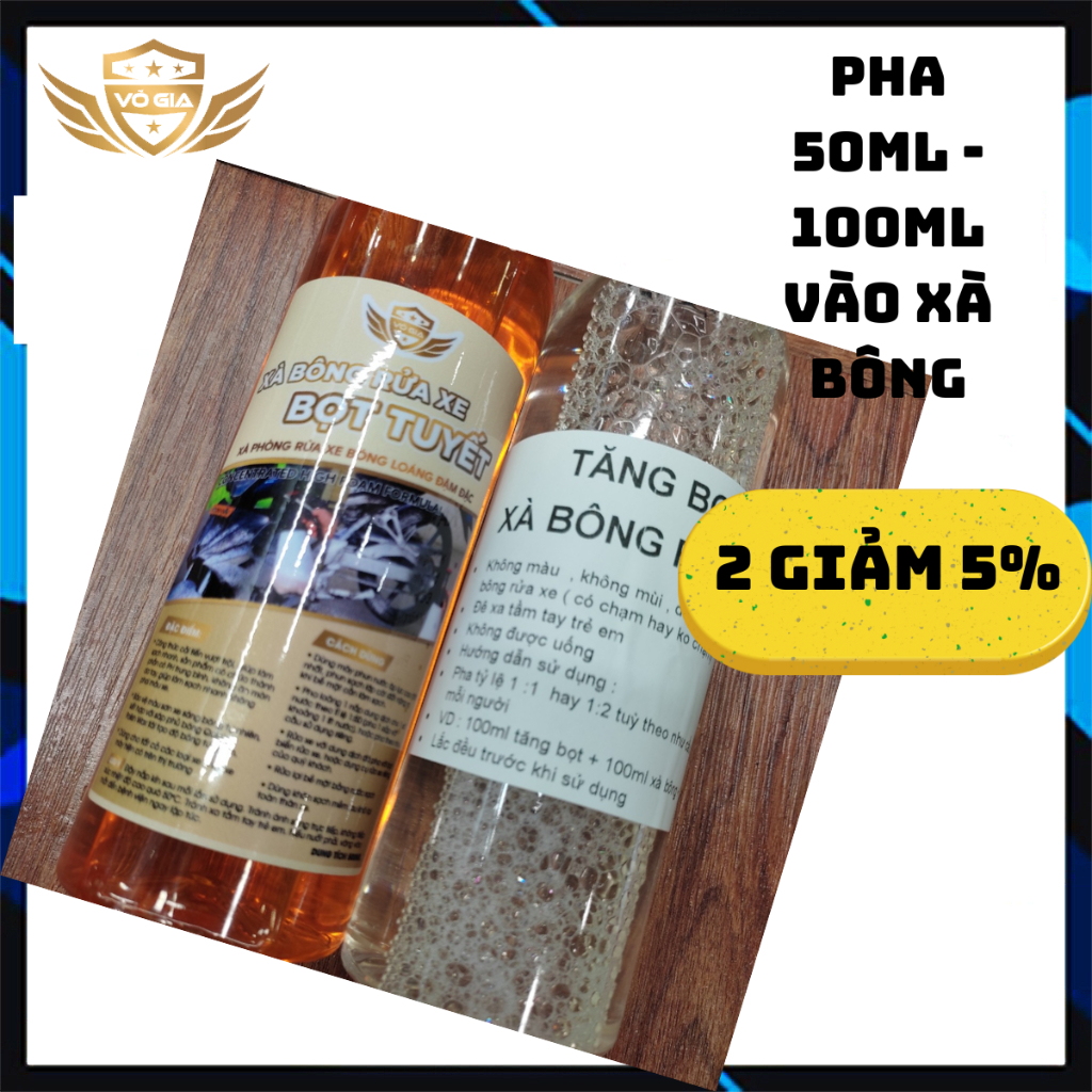 Xà bông bọt tuyết Võ Gia có chạm chai 500ml + Phụ gia tăng bọt Võ Gia chai 500ml dùng rửa xe máy oto6 xe điện
