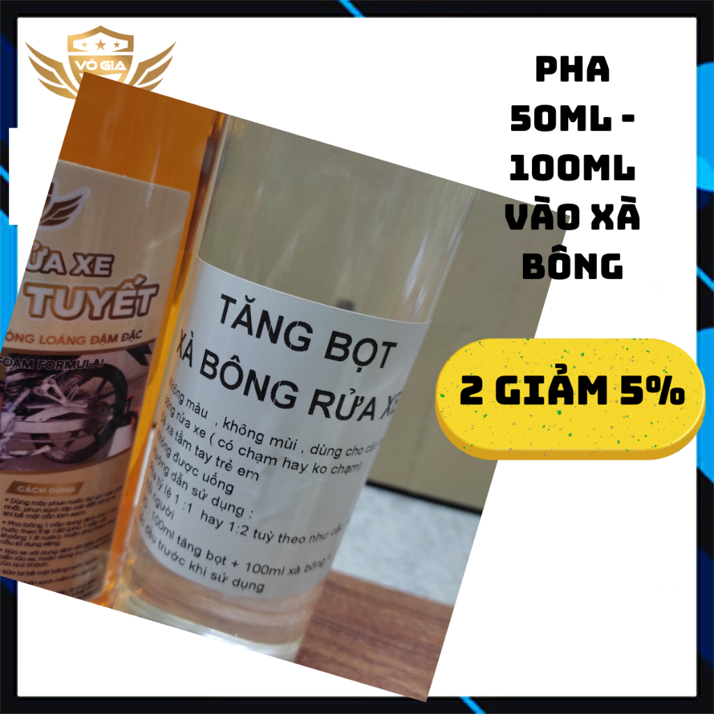Xà bông bọt tuyết Võ Gia có chạm chai 500ml + Phụ gia tăng bọt Võ Gia chai 500ml dùng rửa xe máy oto6 xe điện