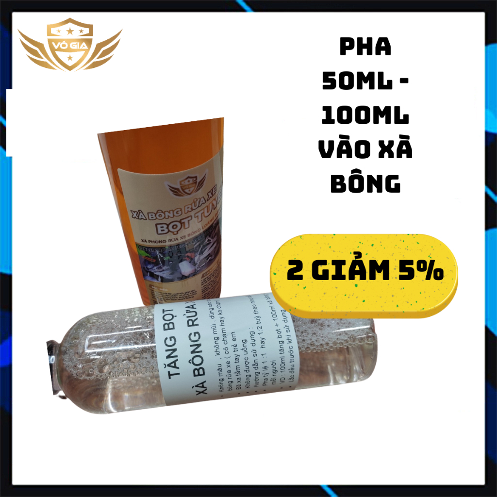 Xà bông bọt tuyết Võ Gia có chạm chai 500ml + Phụ gia tăng bọt Võ Gia chai 500ml dùng rửa xe máy oto6 xe điện