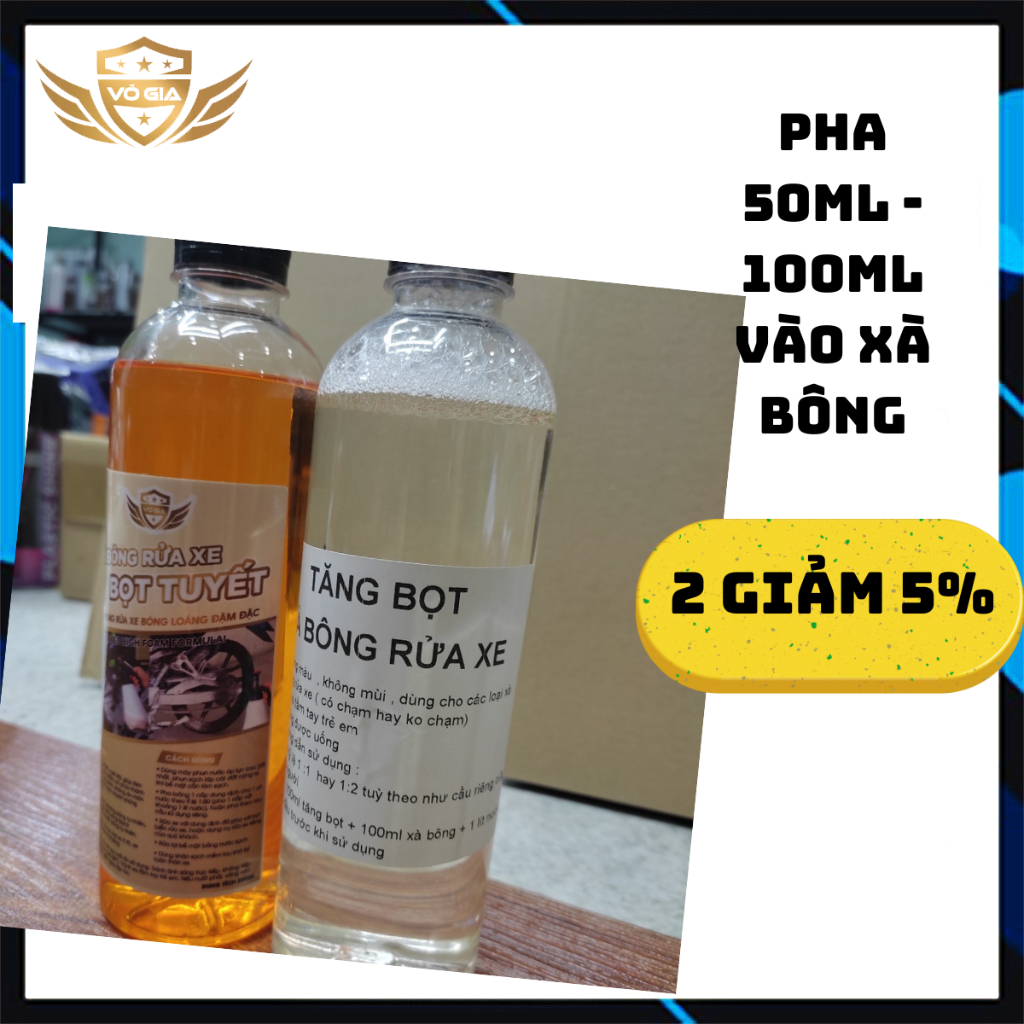 Xà bông bọt tuyết Võ Gia có chạm chai 500ml + Phụ gia tăng bọt Võ Gia chai 500ml dùng rửa xe máy oto6 xe điện