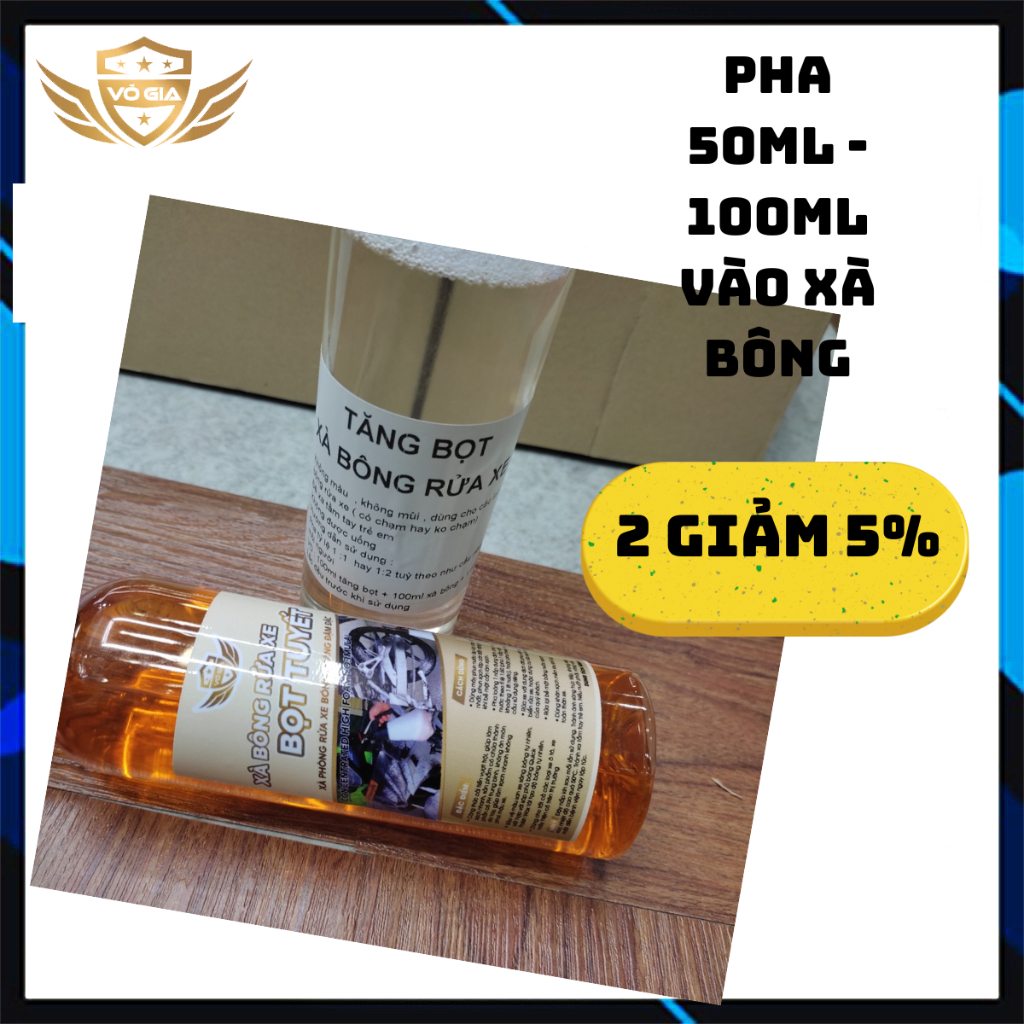 Xà bông bọt tuyết Võ Gia có chạm chai 500ml + Phụ gia tăng bọt Võ Gia chai 500ml dùng rửa xe máy oto6 xe điện