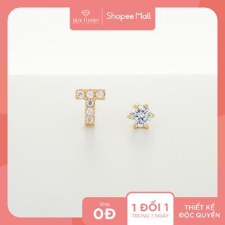Bông Tai Vàng Vàng Hình Chữ T Thời Trang Gắn Đá CZ Cao Cấp Vàng Tây 14K BTAM116 Huy Thanh Jewelry