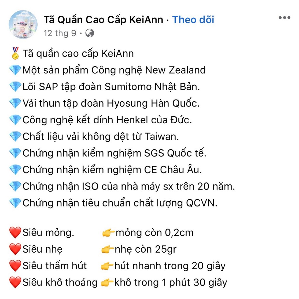 Tã Bỉm Quần KeiAnn cao cấp siêu thấm hút đủ szie M50+2/L50+2/XL48+2/XXL46+2/3xL44+2