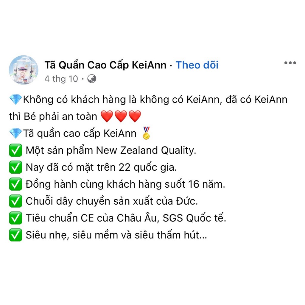 Tã Bỉm Quần KeiAnn cao cấp siêu thấm hút đủ szie M50+2/L50+2/XL48+2/XXL46+2/3xL44+2