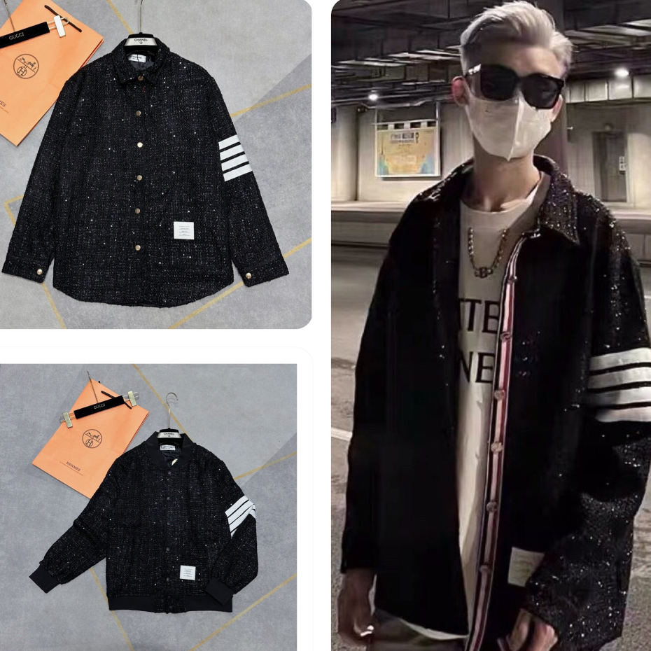 Áo Bomber 124 Thome 3 Sọc Kim Tuyến Đính Kim Sa Phối Hàng 3 Lớp Thời Trang Nam