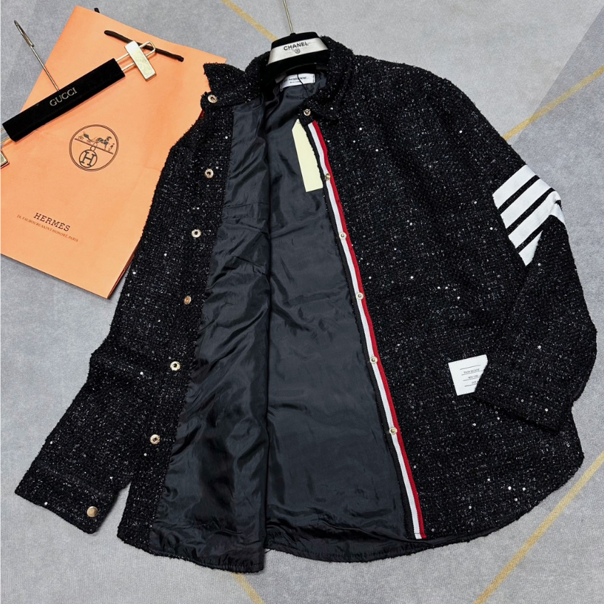 Áo Bomber 124 Thome 3 Sọc Kim Tuyến Đính Kim Sa Phối Hàng 3 Lớp Thời Trang Nam