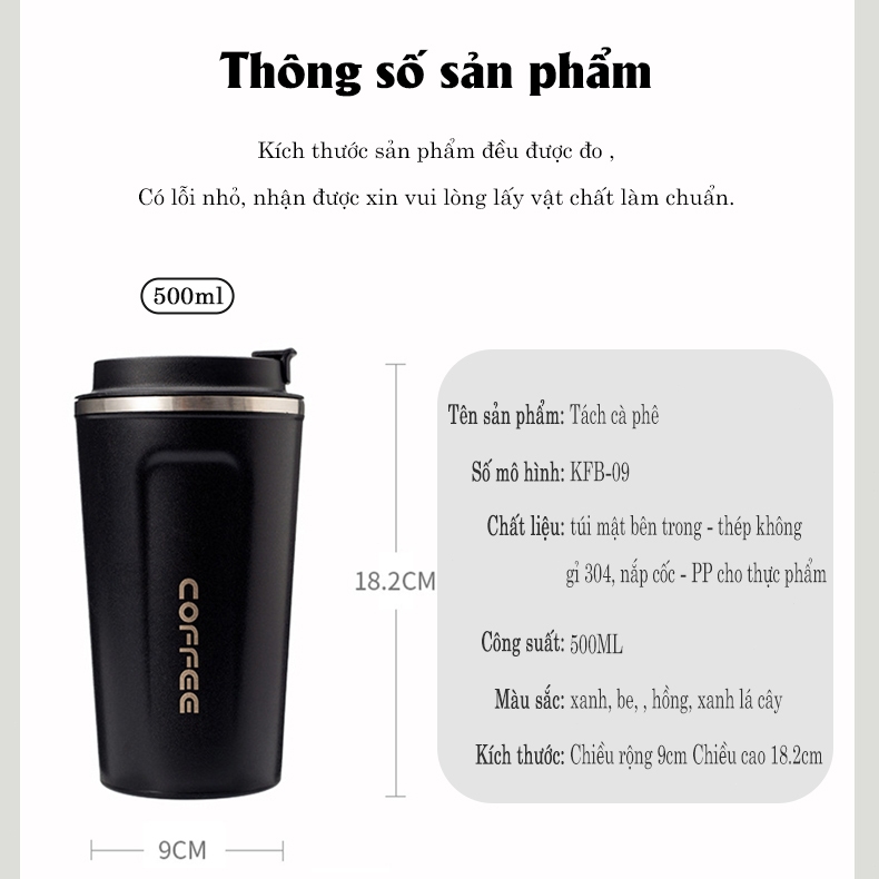 Bình giữ nhiệt Coffee inox 304 Tách cà phê chống đổ Thuận tiện bất cứ lúc nào Cầm tay sang trọng Mở bằng một tay