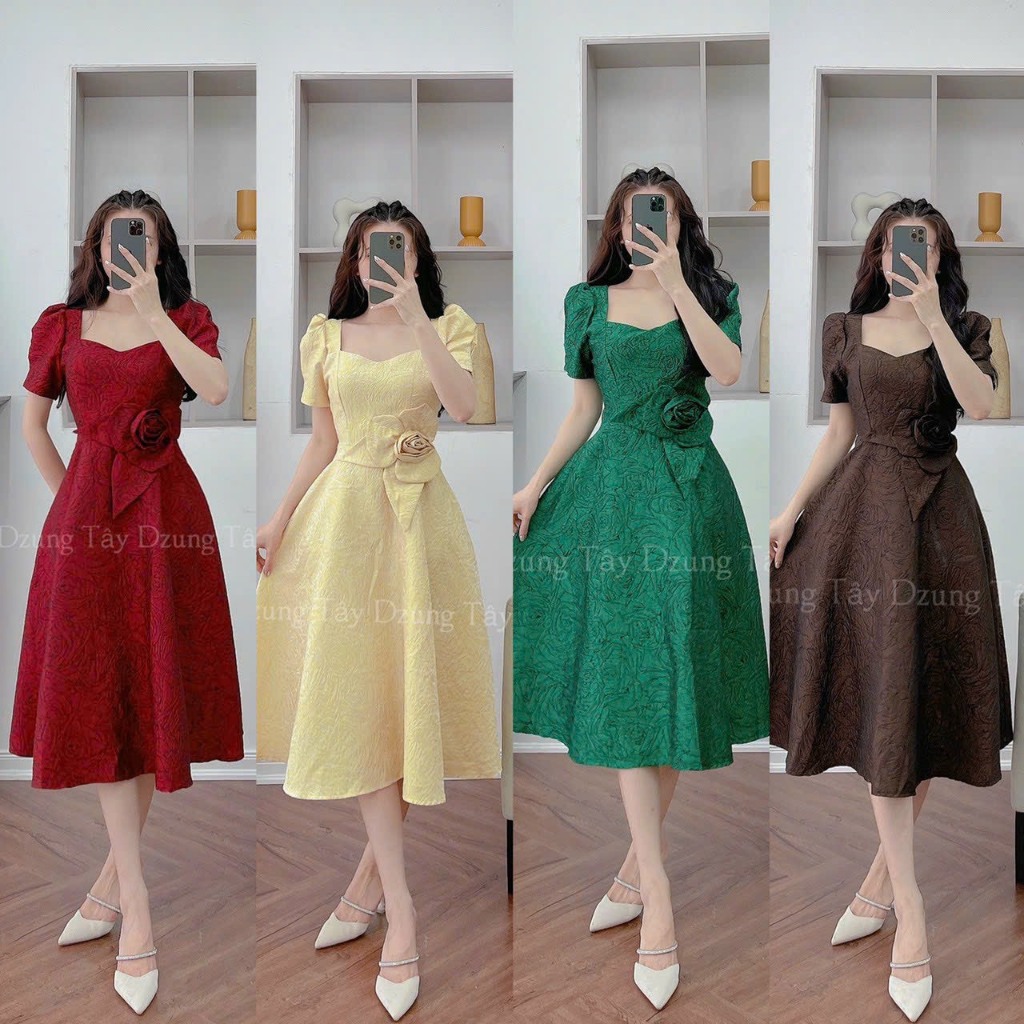 Váy gấm nổi cuốn hoa eo V115