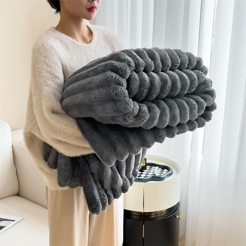 Chăn lông thỏ 2 mặt, chăn điều hòa ngủ trưa văn phòng gọn, nhẹ