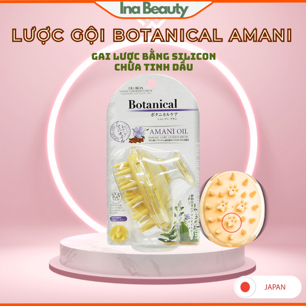 Lược Gội Đầu Dưỡng Sinh Botanical Amani Oil Nhật Bản, Gai chứa Tinh dầu thơm, Dưỡng tóc, Massage Detox Da Đầu