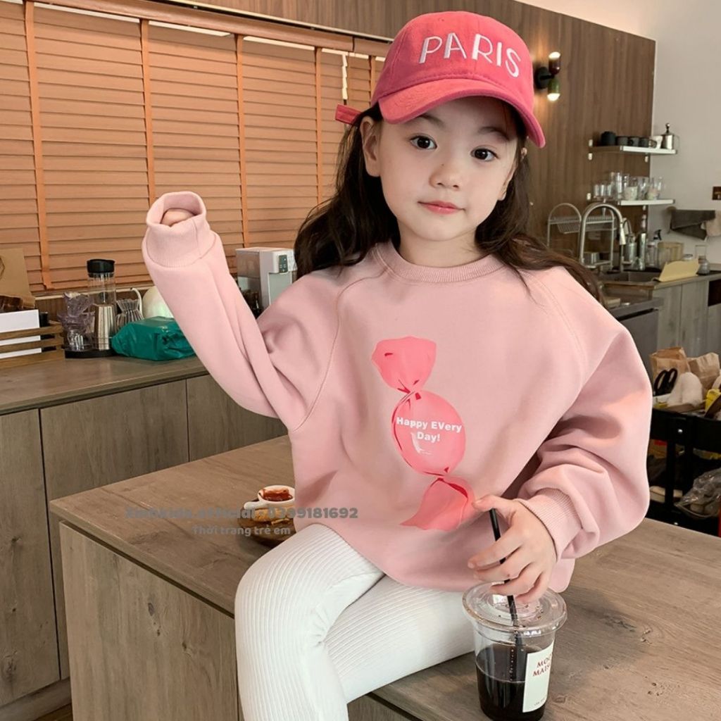Áo dài tay lót bông mỏng chất cotton lụa cao cấp cho bé gái 3 -9 tuổi  siêu dễ thương, áo nỉ cho bé gái hàng quảng châu