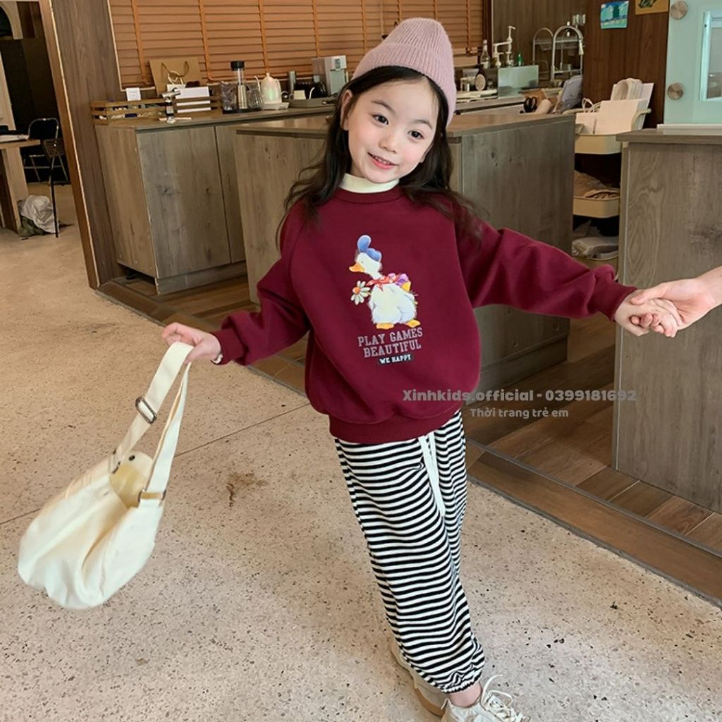 Áo dài tay lót bông mỏng chất cotton lụa cao cấp cho bé gái 3 -9 tuổi  siêu dễ thương, áo nỉ cho bé gái hàng quảng châu