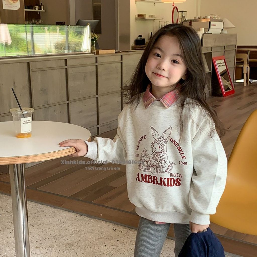Áo dài tay lót bông mỏng chất cotton lụa cao cấp cho bé gái 3 -9 tuổi  siêu dễ thương, áo nỉ cho bé gái hàng quảng châu