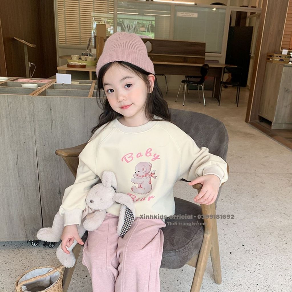 Áo dài tay lót bông mỏng chất cotton lụa cao cấp cho bé gái 3 -9 tuổi  siêu dễ thương, áo nỉ cho bé gái hàng quảng châu