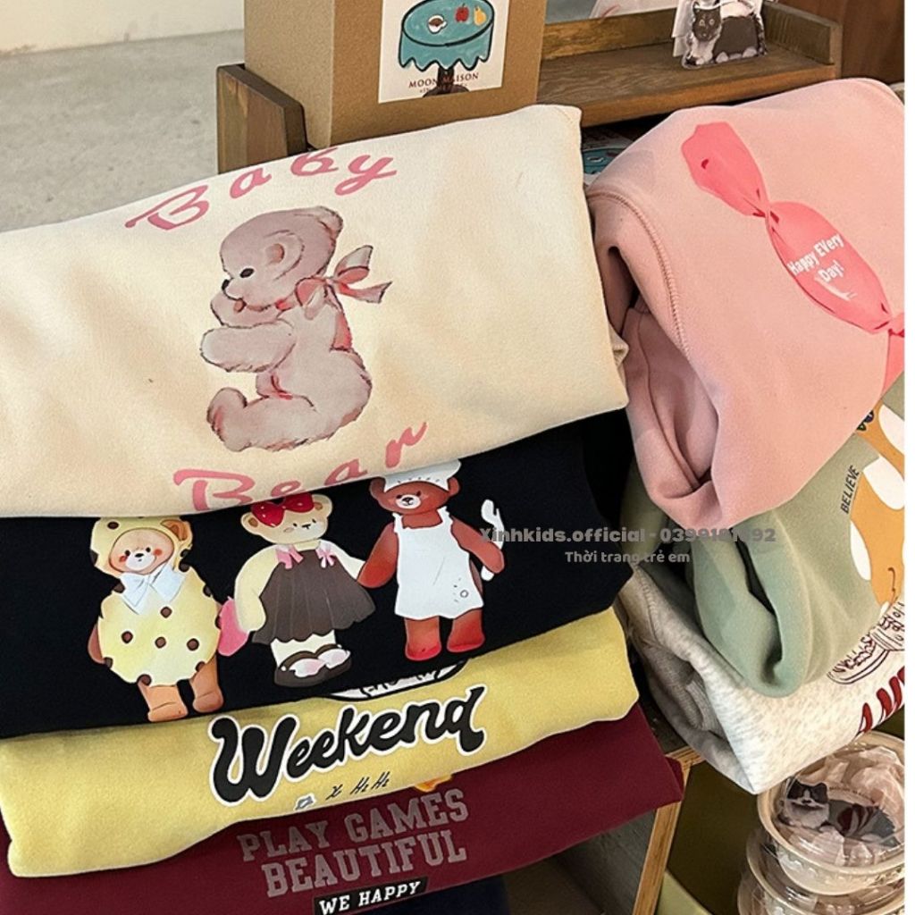 Áo dài tay lót bông mỏng chất cotton lụa cao cấp cho bé gái 3 -9 tuổi  siêu dễ thương, áo nỉ cho bé gái hàng quảng châu