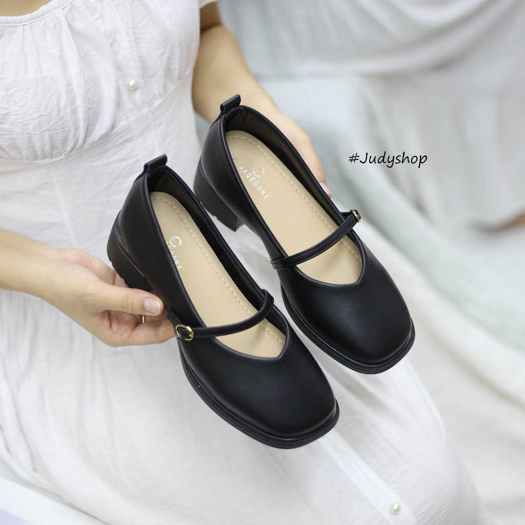 Giày Judy- Giày Gót Vuông  ST Da Lì Quai Ngang Mũi Tim 4p QCCC