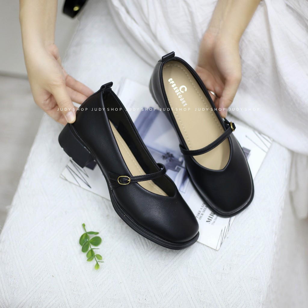 Giày Judy- Giày Gót Vuông  ST Da Lì Quai Ngang Mũi Tim 4p QCCC