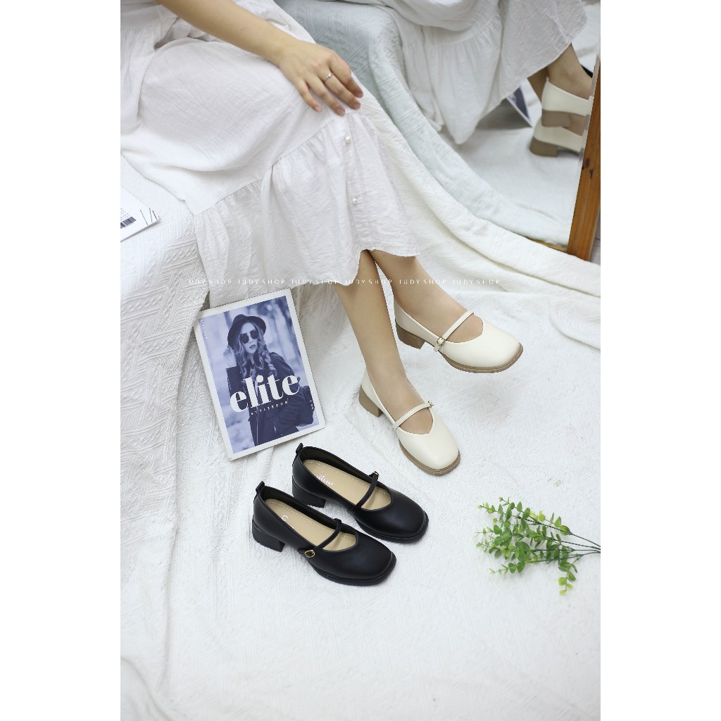 Giày Judy- Giày Gót Vuông  ST Da Lì Quai Ngang Mũi Tim 4p QCCC