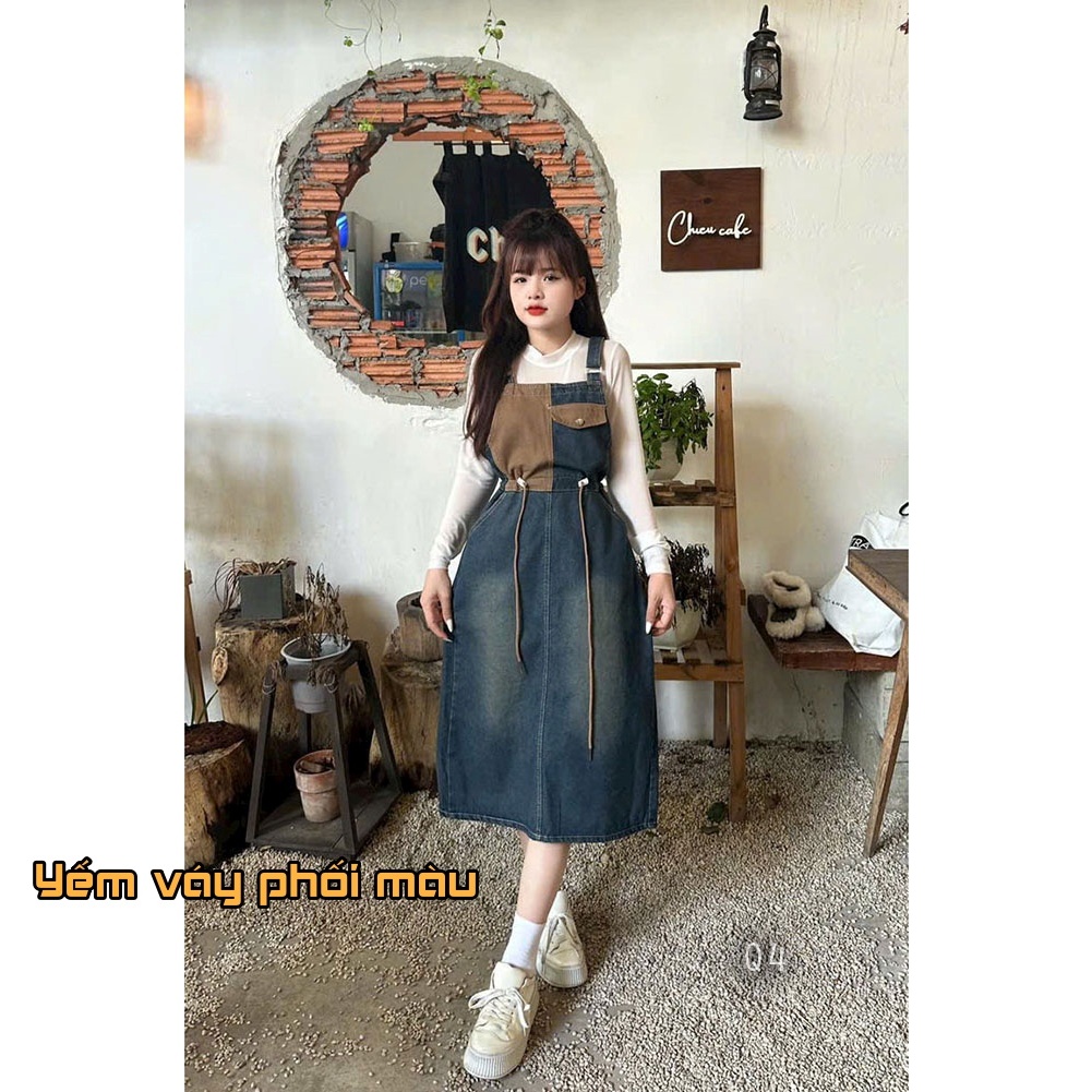Yếm quần jean dài phối màu thời trang  | A&JEAN STORE