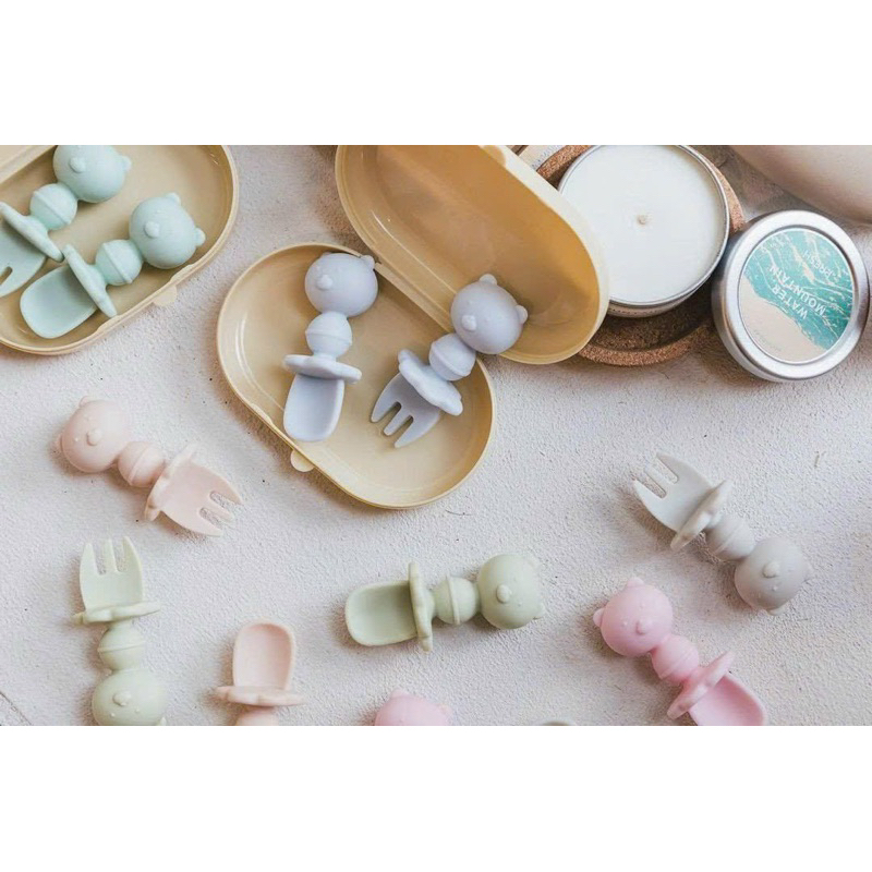 Set thìa dĩa Silicone SELF FEEDING SPOON chính hãng TGM Made in KOREA