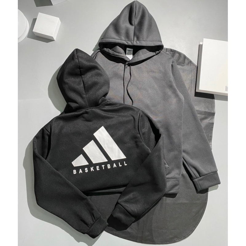 Áo hoodie thu đông có hoạ tiết in logo đơn giản hai màu đen xám thời trang nam nữ phong cách giới trẻ size s đến xl