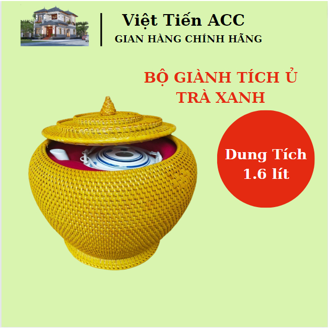 Bình ủ trà giữ nhiệt ấm tích pha trà xanh gốm sứ bát tràng dung tích 1,6l giành nhựa giả mây dùng hã