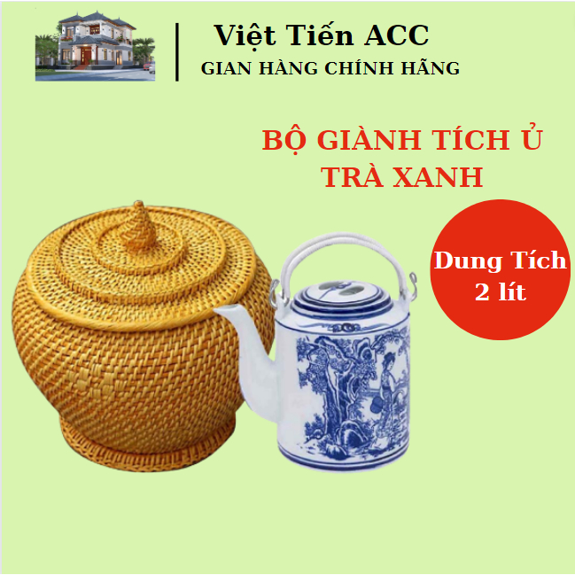 Bình ủ trà giữ nhiệt ấm tích pha trà xanh gốm sứ bát tràng dung tích 2L giành nhựa giả mây dùng hãm 