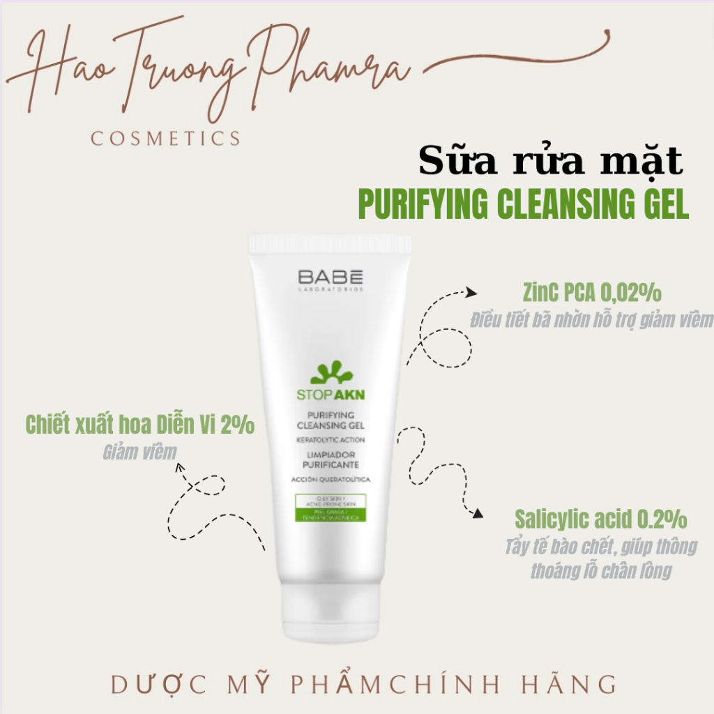 SỮA RỬA MẶT BABE Purifying Cleansing Gel Sữa rửa mặt cho da dầu mụn 200ML