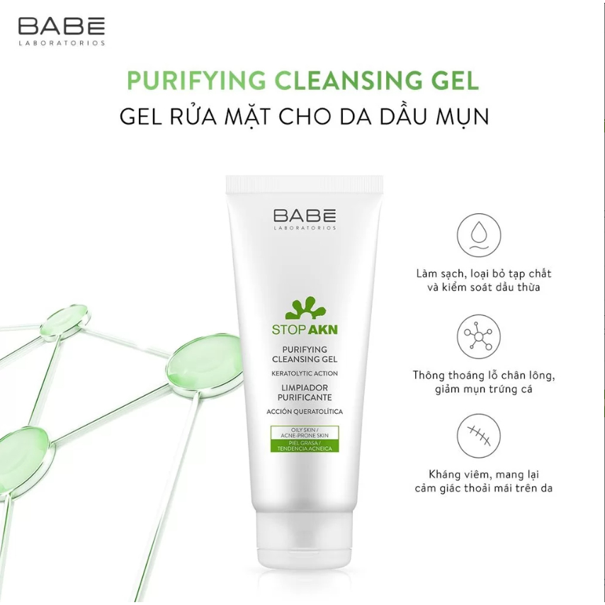 SỮA RỬA MẶT BABE Purifying Cleansing Gel Sữa rửa mặt cho da dầu mụn 200ML