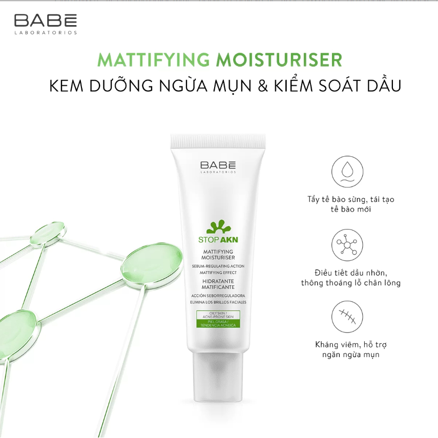 BABÉ Kem dưỡng ẩm kiềm dầu BABE Stop AKN Mattifying Moisturiser 50ML