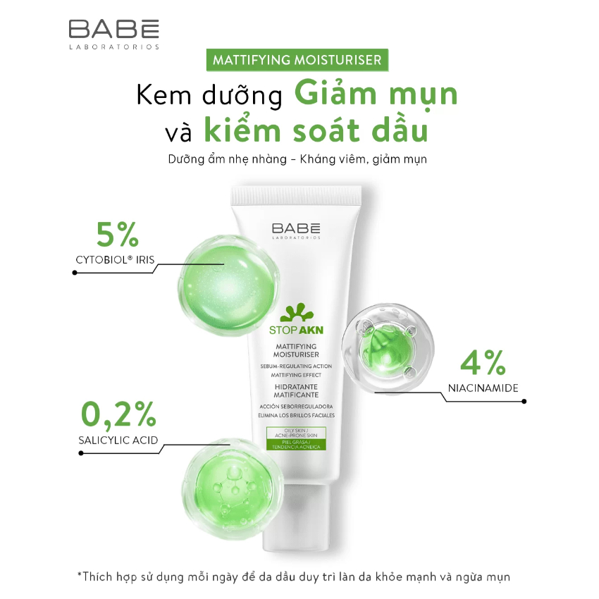 BABÉ Kem dưỡng ẩm kiềm dầu BABE Stop AKN Mattifying Moisturiser 50ML