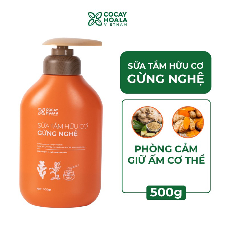 sữa tắm hưu cơ  gừng nghệ _cỏ cây hoa lá phiên bản mới 500g