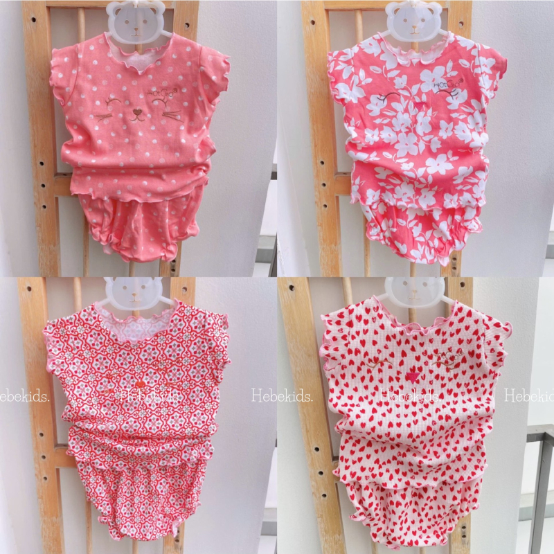 Bộ quần chíp áo tay bèo chất cotton mềm cho bé gái, đồ bộ cho bé gái sơ sinh đến 12kg Hebekids