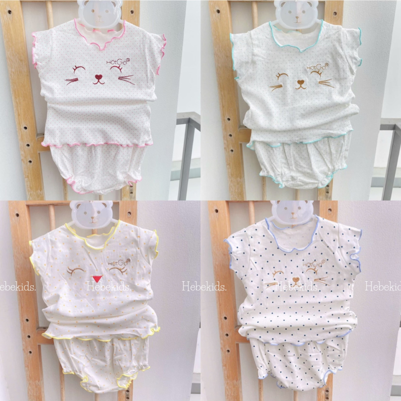 Bộ quần chíp áo tay bèo chất cotton mềm cho bé gái, đồ bộ cho bé gái sơ sinh đến 12kg Hebekids