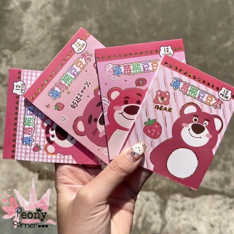 Sổ Hình Dán Sticker Gấu Dâu Lotso Size Nhỏ 12 Tờ Siêu Cute Trang Trí Sổ Tay Góc Học Tập