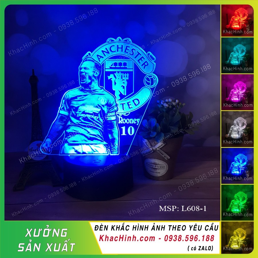 Đèn decor khắc hình cầu thủ Rooney - CLB MU, khắc hình ảnh theo yêu cầu, quà tặng ý nghĩa