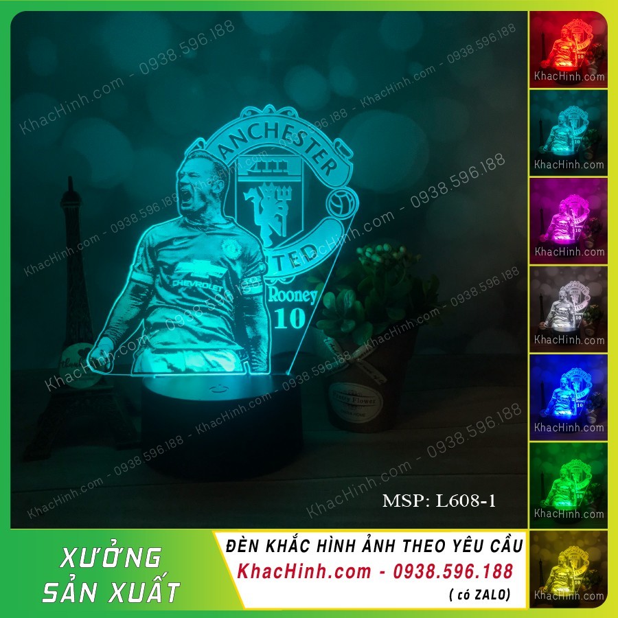 Đèn decor khắc hình cầu thủ Rooney - CLB MU, khắc hình ảnh theo yêu cầu, quà tặng ý nghĩa