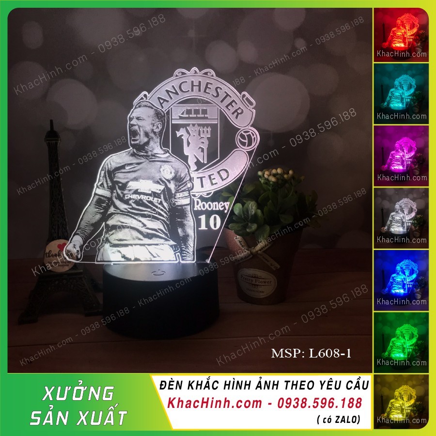 Đèn decor khắc hình cầu thủ Rooney - CLB MU, khắc hình ảnh theo yêu cầu, quà tặng ý nghĩa