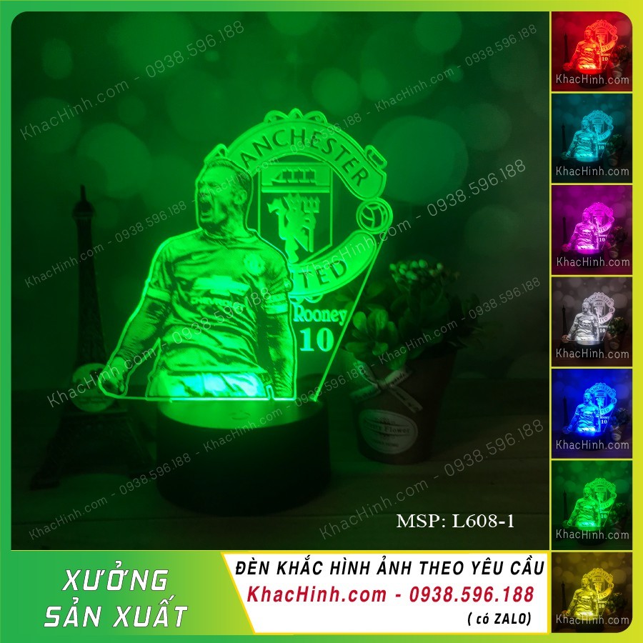 Đèn decor khắc hình cầu thủ Rooney - CLB MU, khắc hình ảnh theo yêu cầu, quà tặng ý nghĩa