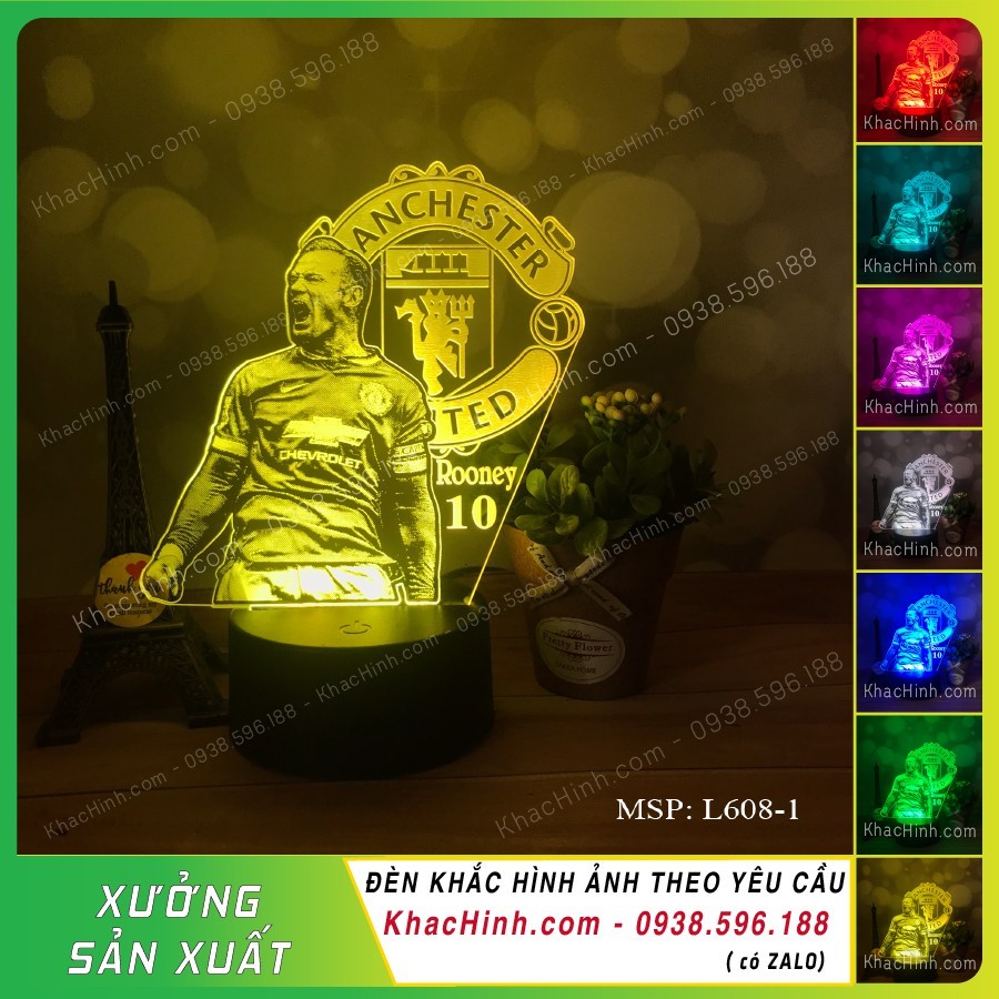 Đèn decor khắc hình cầu thủ Rooney - CLB MU, khắc hình ảnh theo yêu cầu, quà tặng ý nghĩa
