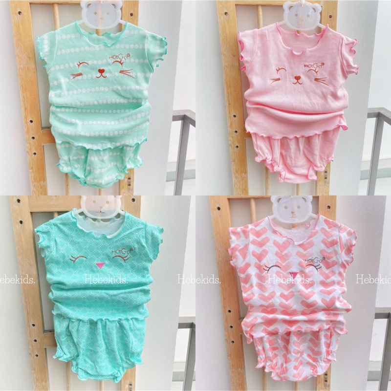 Bộ quần chíp áo tay bèo chất cotton mềm cho bé gái, đồ bộ cho bé gái sơ sinh đến 12kg Hebekids