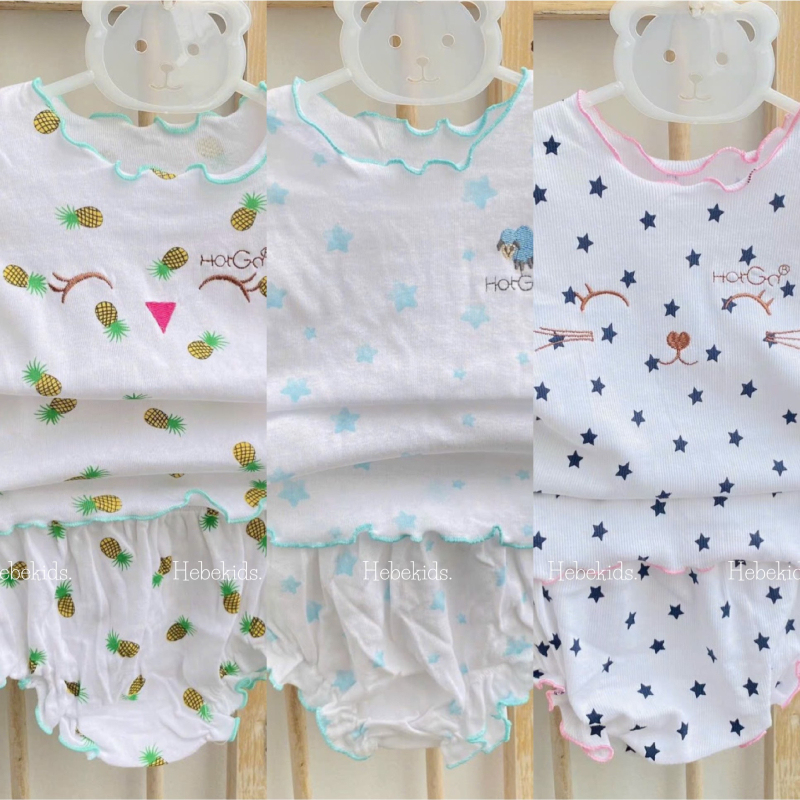 Bộ quần chíp áo tay bèo chất cotton mềm cho bé gái, đồ bộ cho bé gái sơ sinh đến 12kg Hebekids
