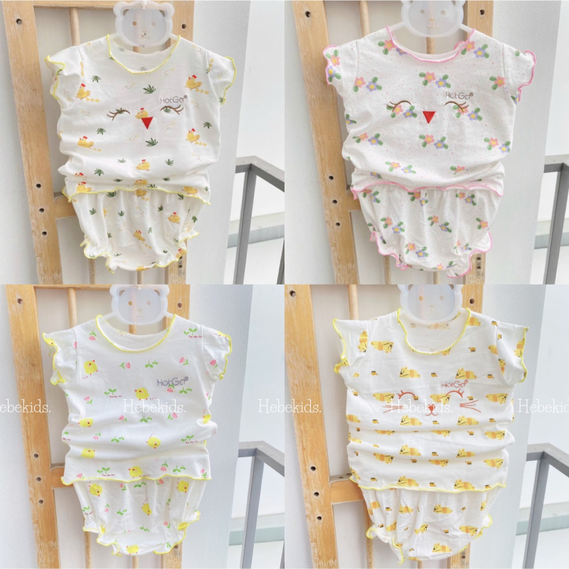 Bộ quần chíp áo tay bèo chất cotton mềm cho bé gái, đồ bộ cho bé gái sơ sinh đến 12kg Hebekids