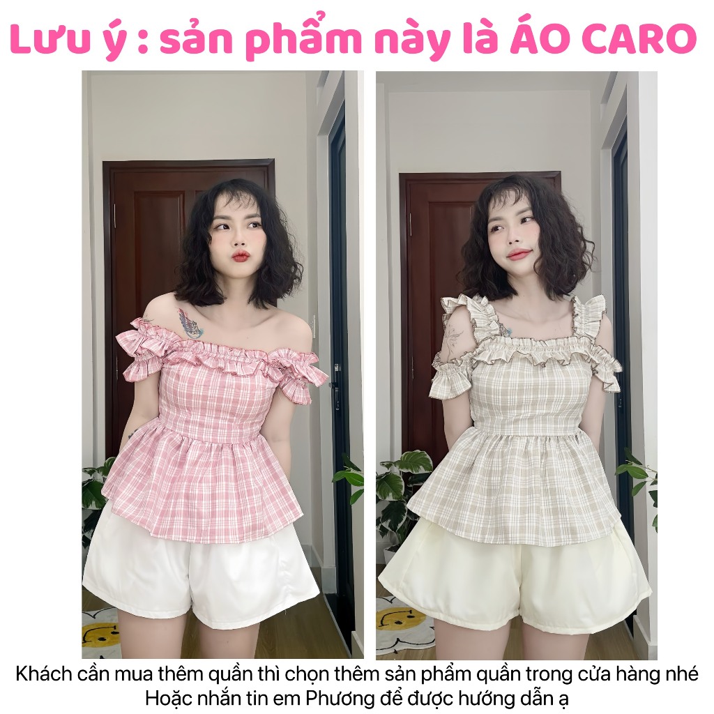Áo caro có Bigsize tay bèo xinh xắn nữ CB1