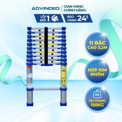 Thang nhôm đơn rút gọn nhập khẩu Advindeq ADT210B -cao tối đa 3.2m - loại 11 bậc -Bảo hành toàn quốc