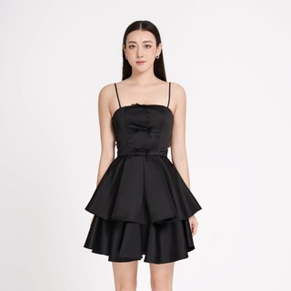 MAYBI Đầm mini xòe phi tapta phối nơ trang trí