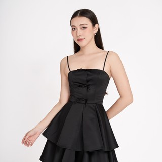MAYBI Đầm mini xòe phi tapta phối nơ trang trí