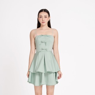 MAYBI Đầm mini xòe phi tapta phối nơ trang trí
