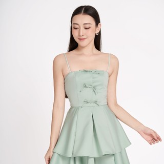 MAYBI Đầm mini xòe phi tapta phối nơ trang trí