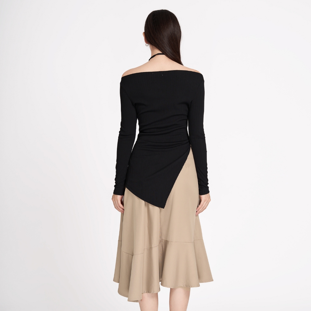 Áo kiểu thun sọc xẻ tà lệch Maybi